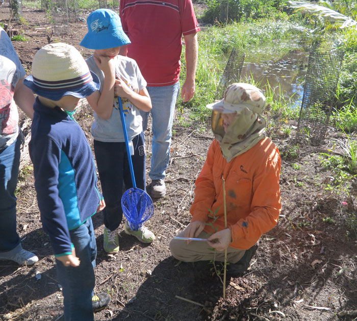 Tree-naming using a tag with a student volunteer's name